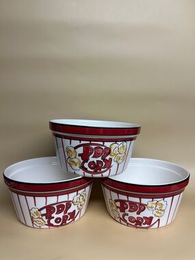 Popcorn Ceramic Bowl - Red and White Movie Snack Bowl set of 3